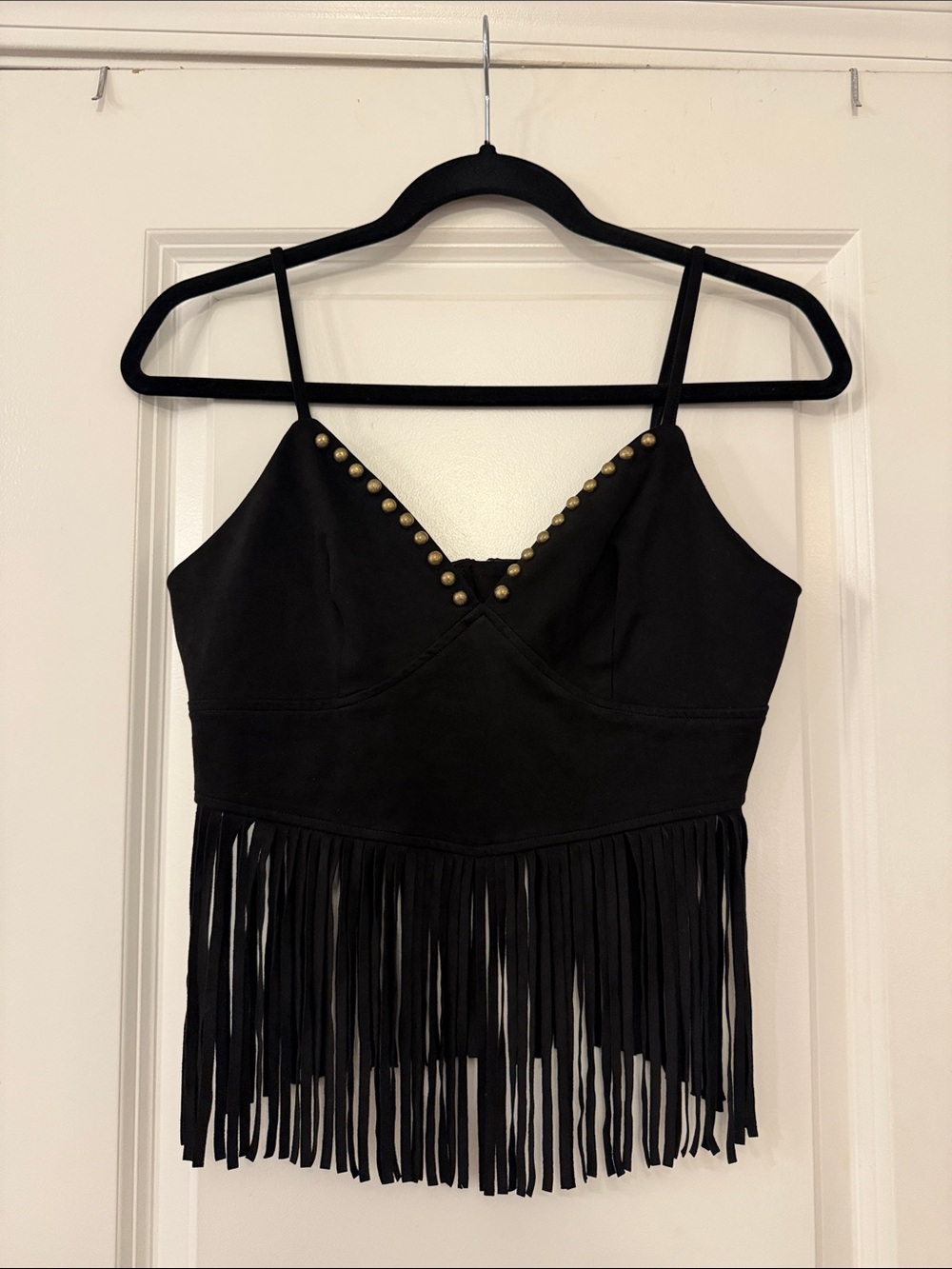 Black Fringe Studded Camisole Top